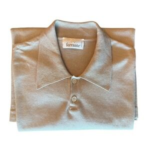 Ferrante Italy Knit Polo Size 60 US 3XL Long Sleeve Beige Lightweight Silk Blend